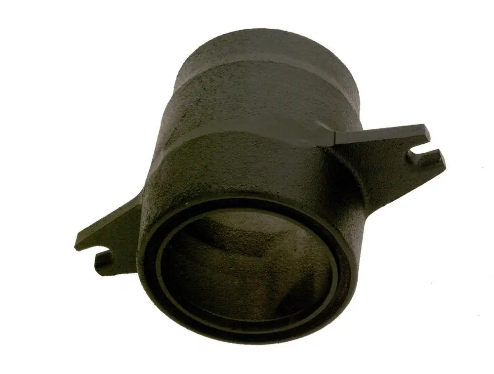 Schwarzer Abgasstutzen von Bosch, zylindrische Form mit seitlichen Halterungen. Ideal für Abgasanlagen.
